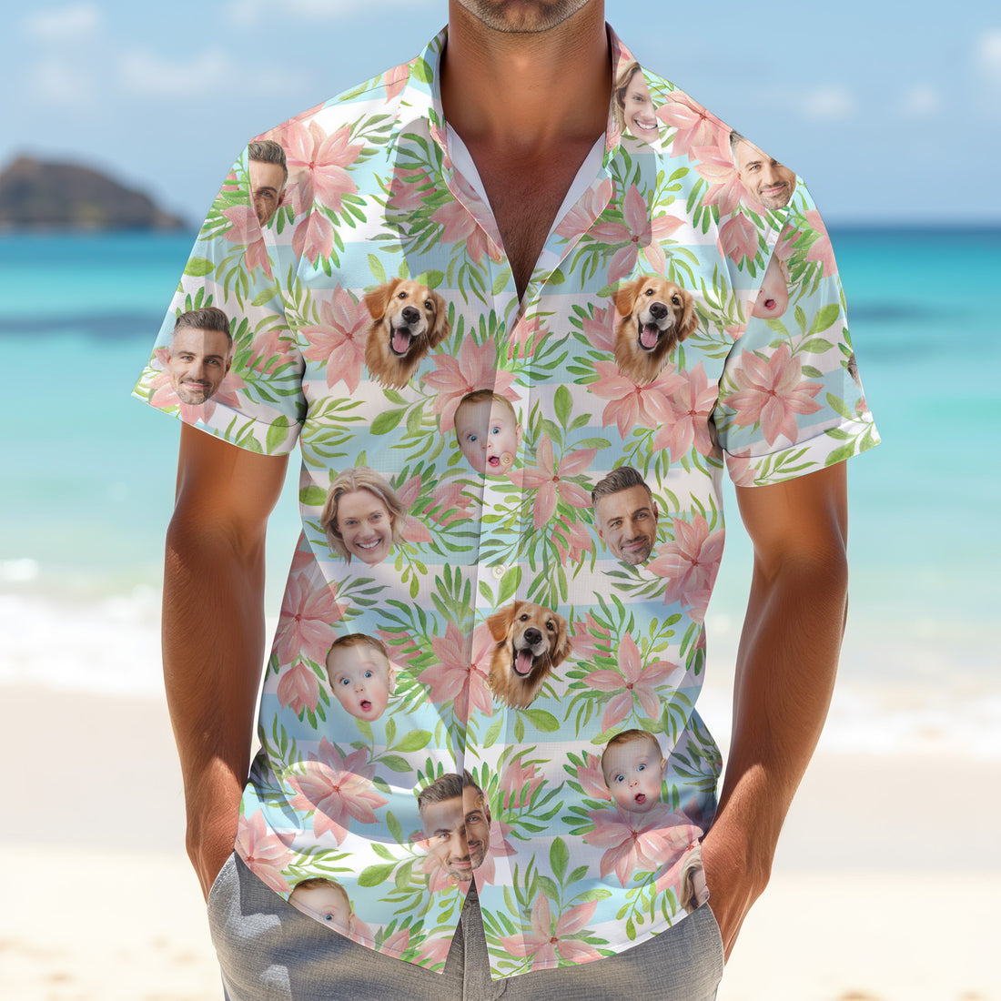 Hawaiian Punch Hibiscus, Pink And Green Shirt, Custom Face Shirt, Flower Men Shirt, Best Gifts For Men Golfers