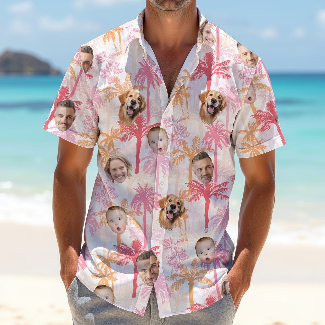 Seamless Pattern, Men Palm Tree Shirt, Pink Golf Shirt, Hawaiian Shirts With Faces, Great Golf Gifts For Guys