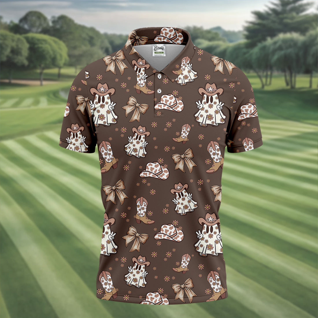 Coquette Halloween Cowboy Ghost Brown Fun Golf Shirts For Men, Polo Shirts For Men, Golfing Apparel
