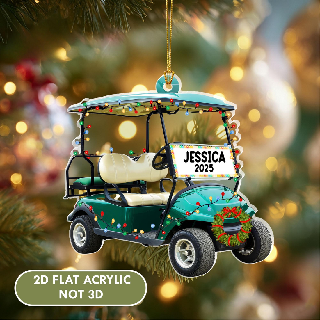 Golf Cart Custom Acrylic Ornament, Golf Cart Ornament, Christmas Golf Gift, Gift For Golf Lover