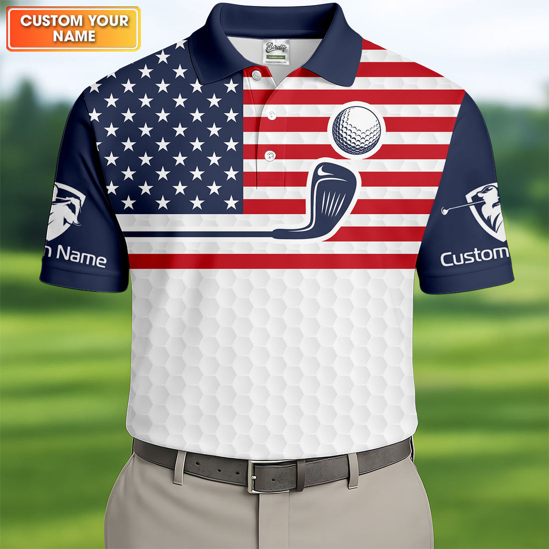 250 Years Of Freedom Golf Ball Pattern Golf Tops For Men, Patriotic 4th Of July Golf Shirts For Men