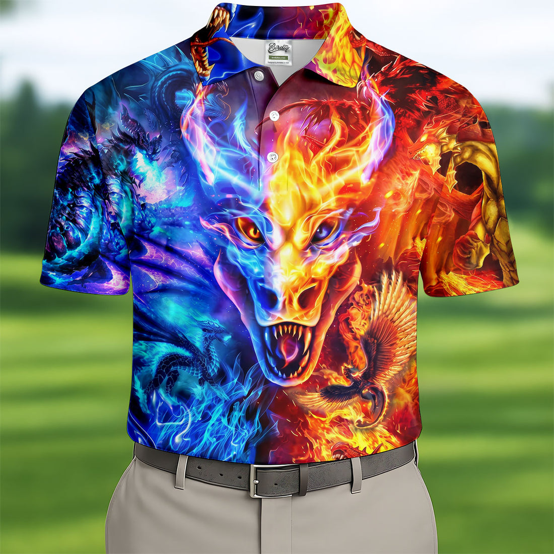 Fire And Ice Dragon Hawaiian Golf Shirt, Retro Golf Shirt, Men's Golf Shirt, Polo Shirts For Men