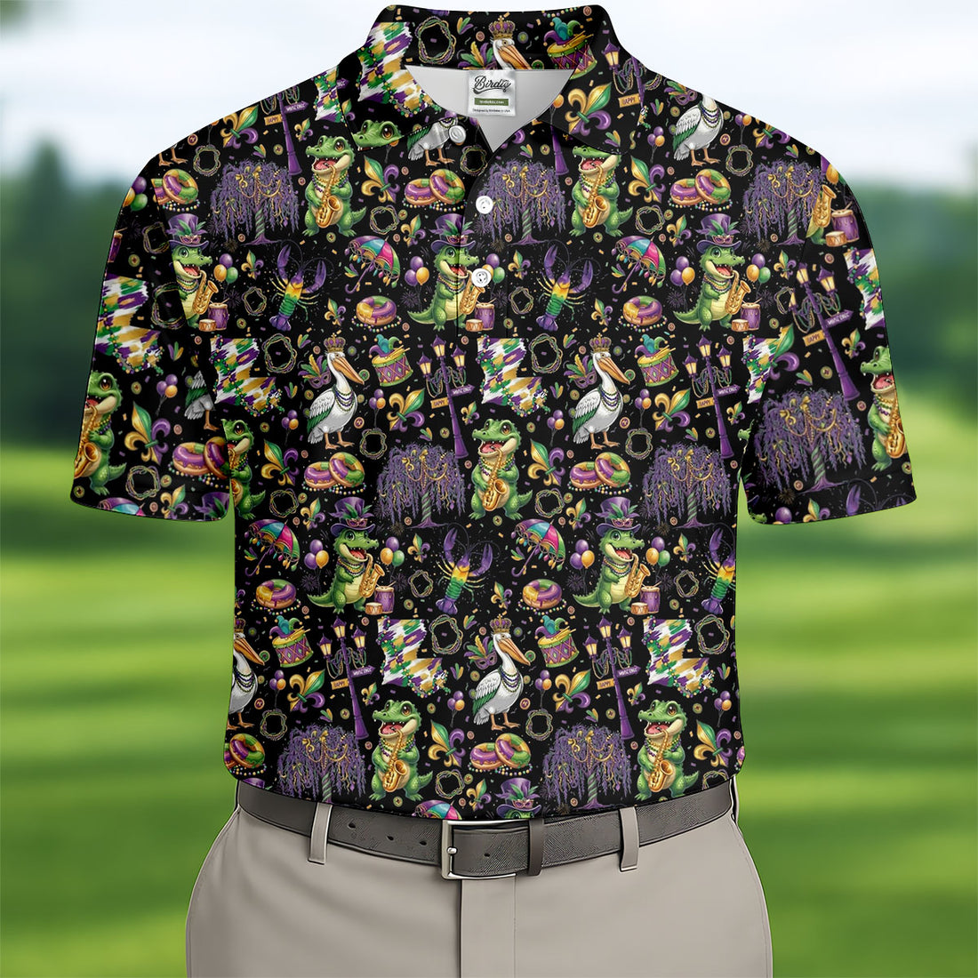 Mardi Gras Fleur De Lis Animal Band Black Golf Shirt, Golf Tops For Men, Polo Shirts For Men