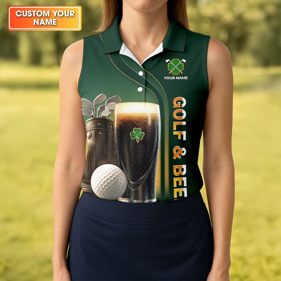 Swing Swear Drink Repeat Golf And Beer St Patrick's Day Green Women's Golf Tops, Ladies Golf Polos