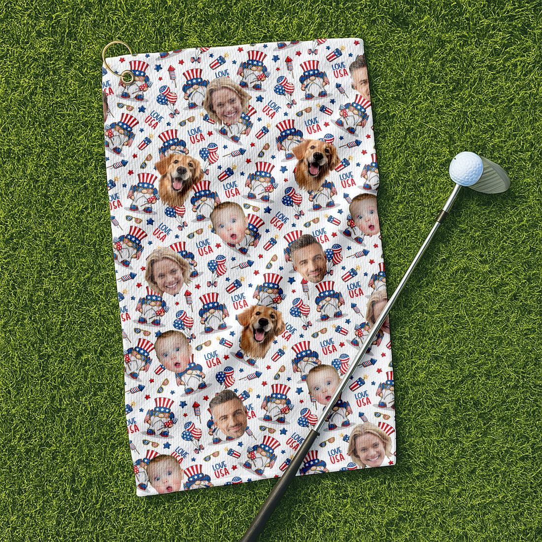Custom Face Towel, I Love USA Personalized Face Towel, Patriotic Golf Towel, 4th Of July Towel, USA Golf Towel