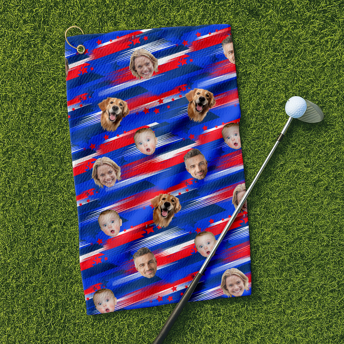 Custom Face Towel, Patriotic Golf Towel, Custom Independence Days Towel With Faces, Fourth Of July Golf Towel