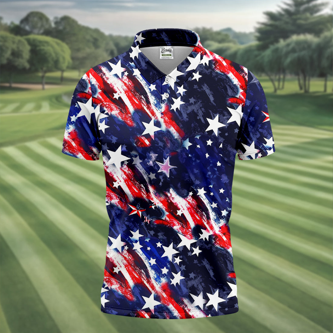 USA Flag Polo Shirt, Patriotic Golf Polo Shirts, Patterned Golf Polos, Long Sleeve Polo