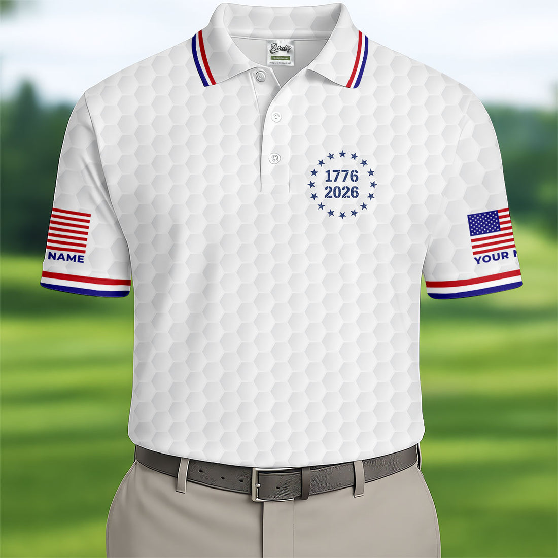 250 Years Quarter Millennnial Golf Ball Pattern White Patriotic Golf Shirt, 4th Of July Golf Shirts For Men