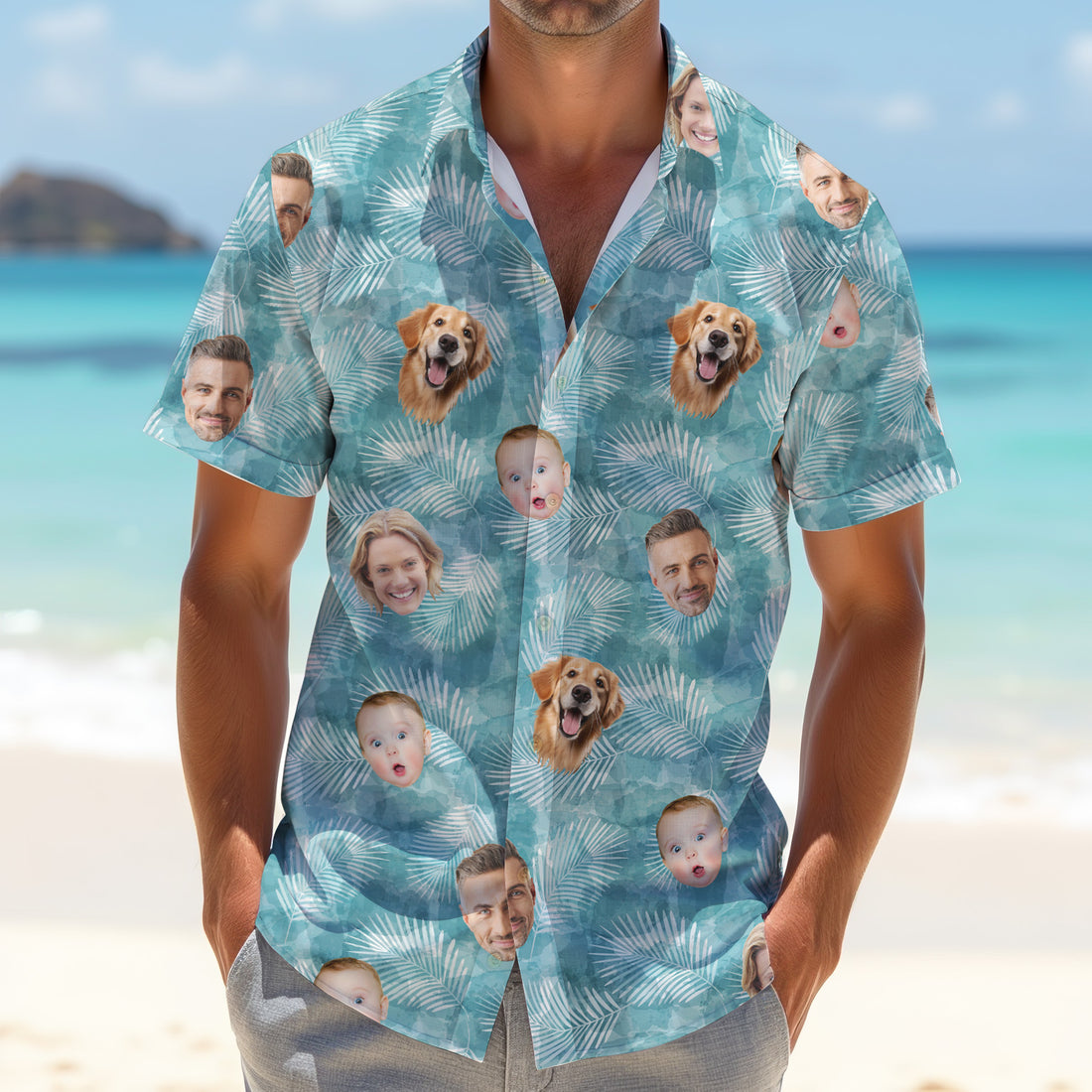 Palm Leaf Pattern, Hawaiian Golf Shirts, Custom Face Shirt, Men's Long Seeve Golf Shirts, Best Gifts For Men Golfers