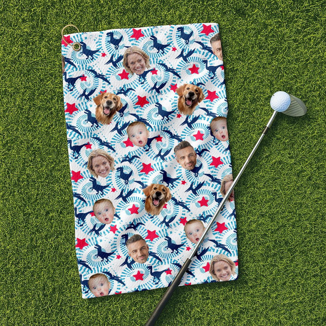 Custom Face Towel, Funny Fourth Of July Dinosaur Towel, Patriotic Golf Towel, Custom 4th of July Dinosaur Towel