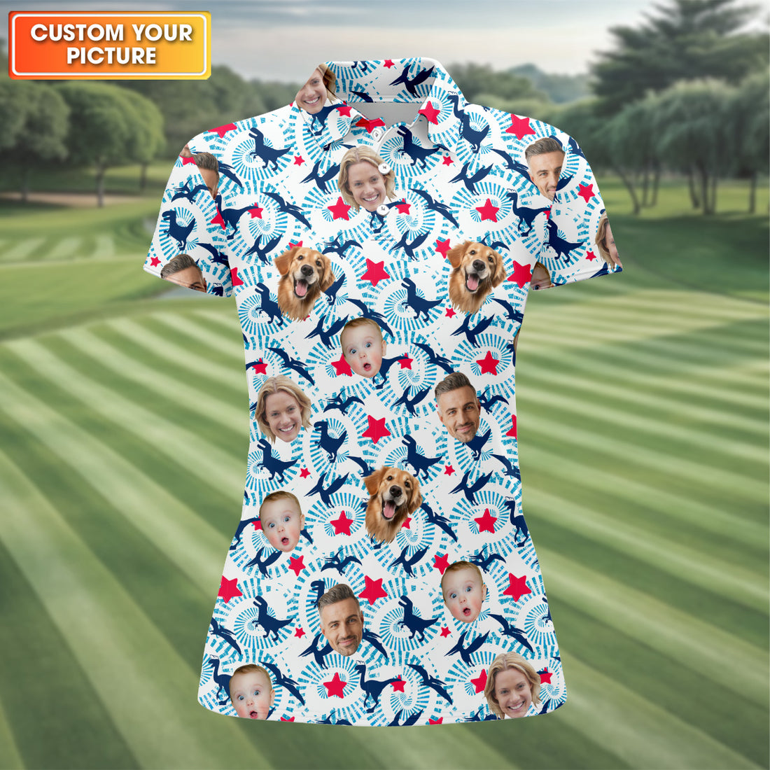 Custom Pet Shirt, Personalized Dog Shirts, Ladies Golf Shirt, Custom Face Shirt, Dinosaur Golf Shirt