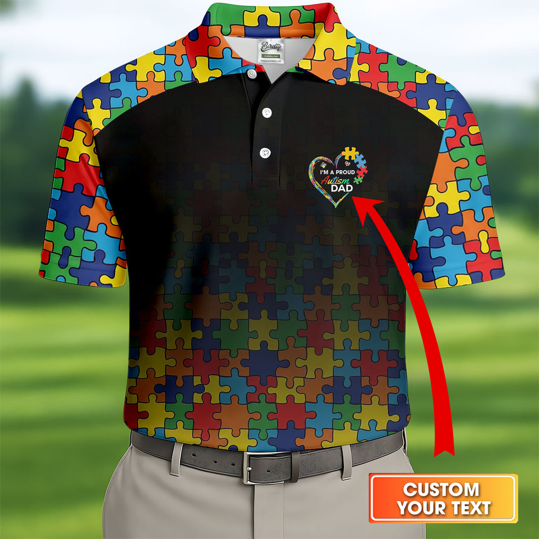 I'm A Proud Autism Dad Autism Awareness Puzzle Pattern Black Fade Golf Shirts For Men, Golf Gifts For Dad