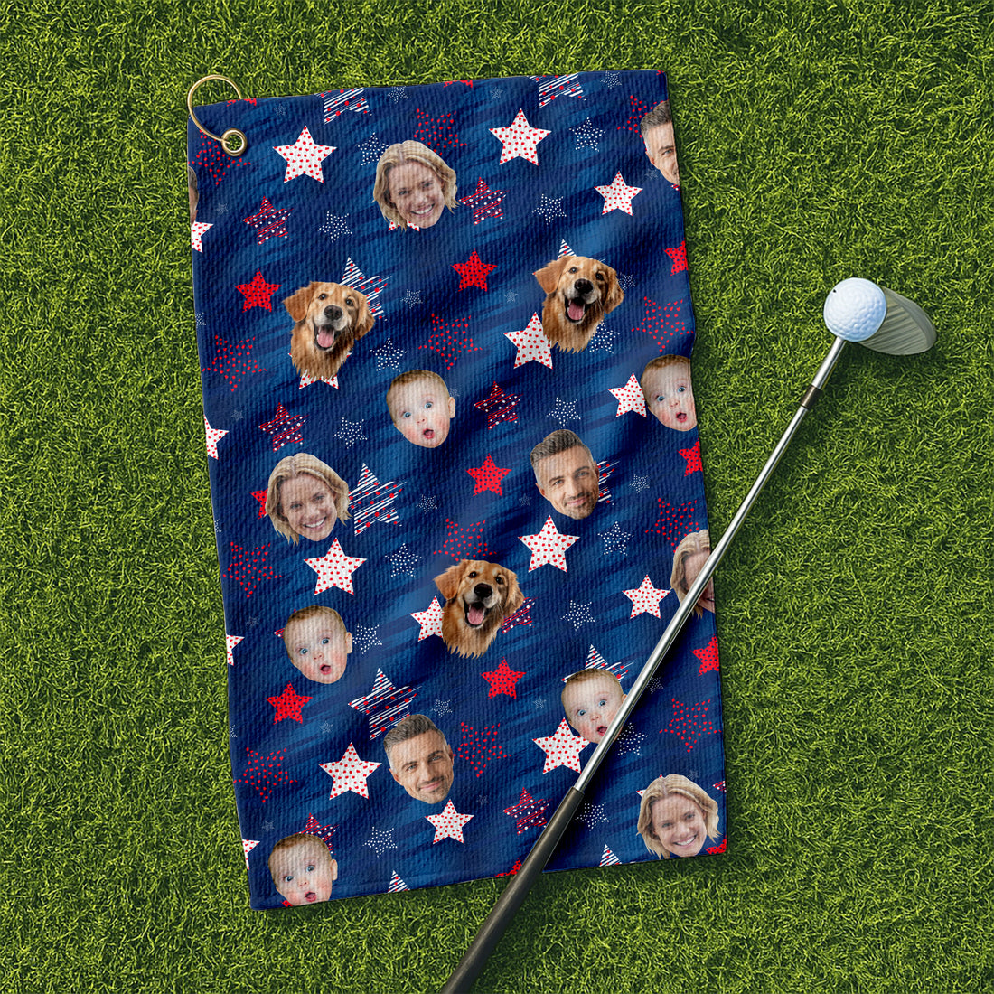 Custom Face Towel, Patriotic Golf Towel, USA Golf Towel, 4th of July Stars Towel, Independence Day Golf Towel