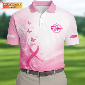 Custom Together We Fight Butterfly Breast Cancer Polo Shirt, Mens Golf Polo, Printed Golf Shirts