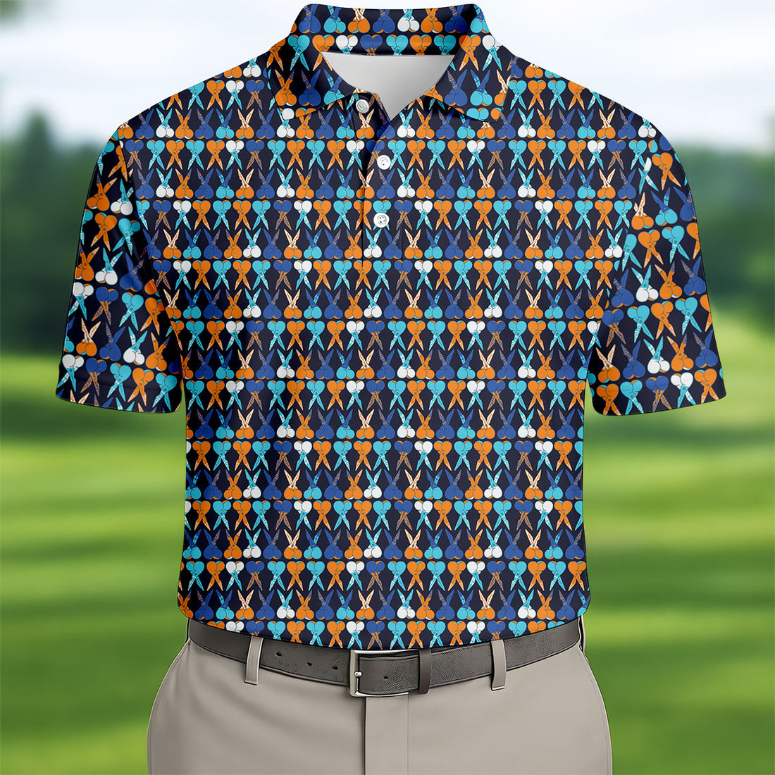 Funny Scissors Pattern Golf Polo Shirt, Golf Polo Shirts For Men, Mens Golf Apparel