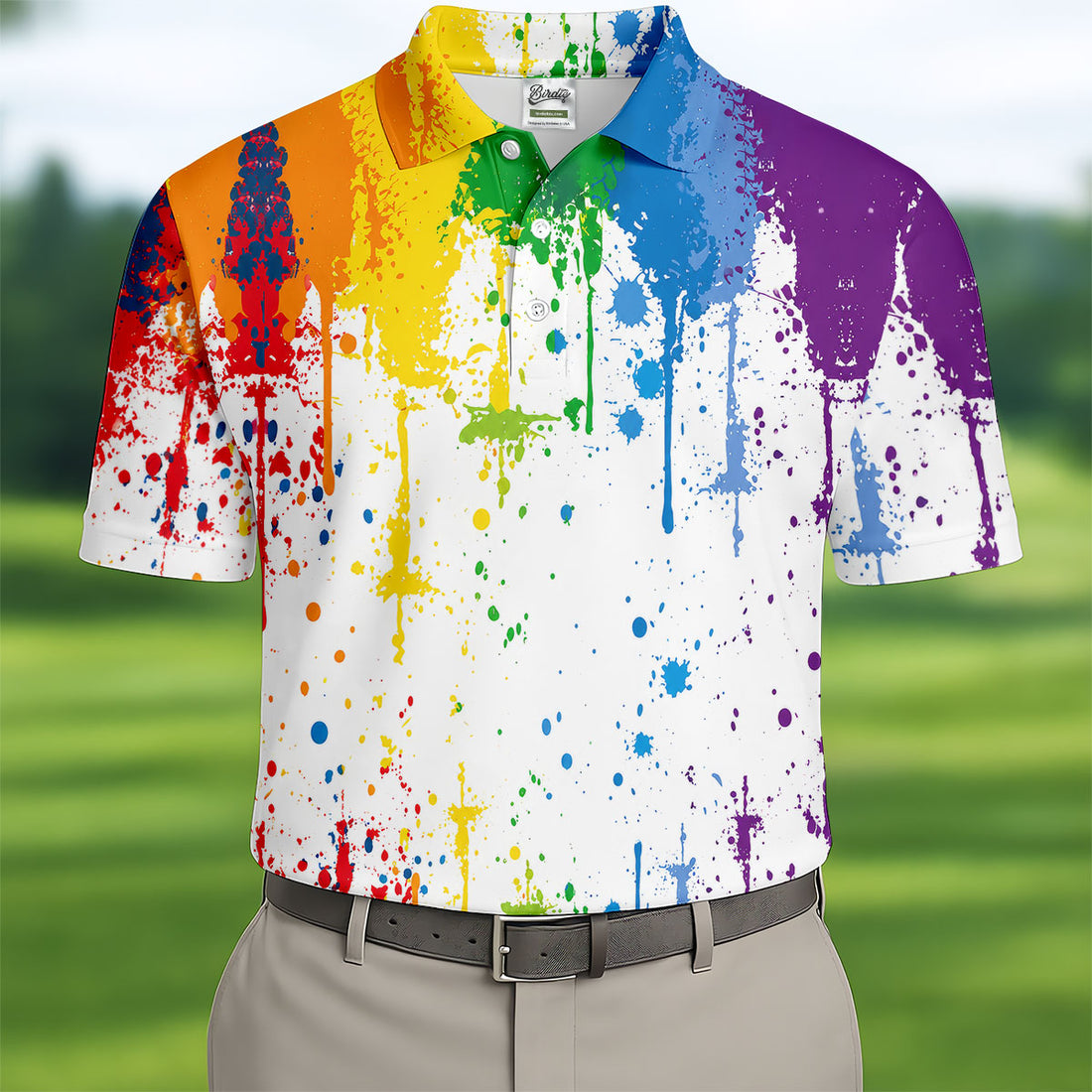 Rainbow Paint Splatter LGBT Support Golf Tops For Men, Pride Month Golf Shirts For Men