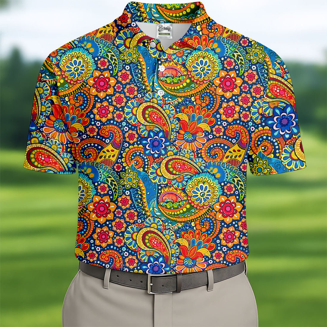 Colorful Floral Paisley Pattern Polo Shirt, Hawaiian Golf Shirt, Mens Golf Apparel
