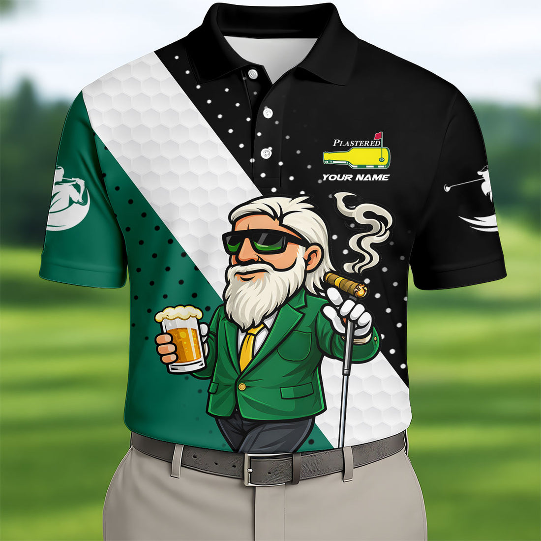 Birdie Boogey Eagle Par Plastered Beer Bottle Logo Golf Tops For Men, Golf And Beer Fun Golf Shirt