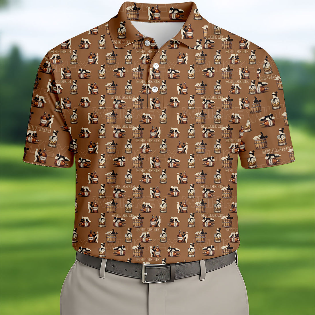 Brown Funny Whiskey Pattern Golf Polo Shirt, Mens Polo Shirts, Golf Shirts For Men