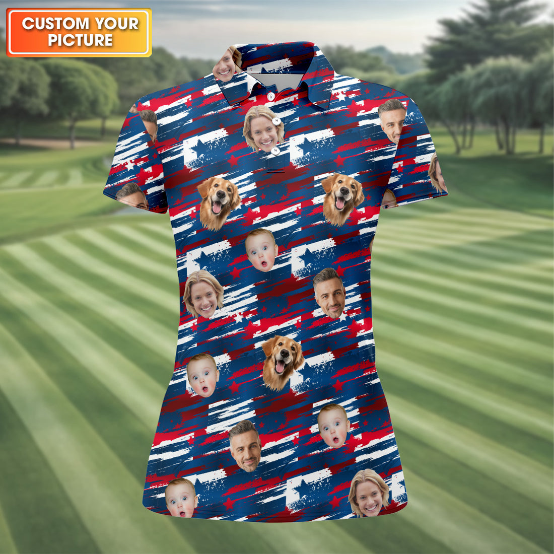 Custom Pet Shirt, Patriotic Golf Polos, Custom Face Shirt, Personalized Dog Shirts, Golf Polo For Ladies