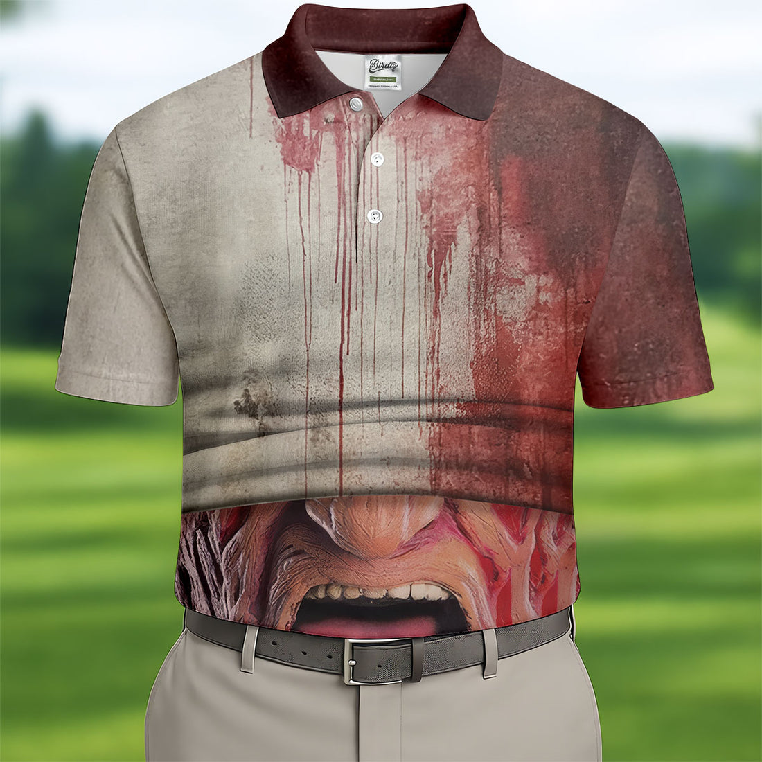 Burned Face Horror Character Halloween Polo Shirt, Men's Golf Shirt, Printed Golf Shirts