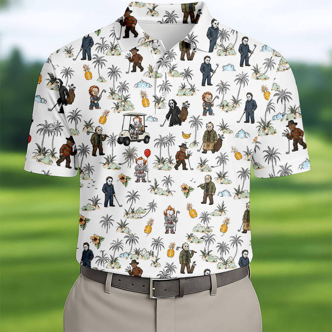 Mini Horror Character Halloween Golf Shirt, Printed Golf Shirts, Golf Polo Shirts For Men