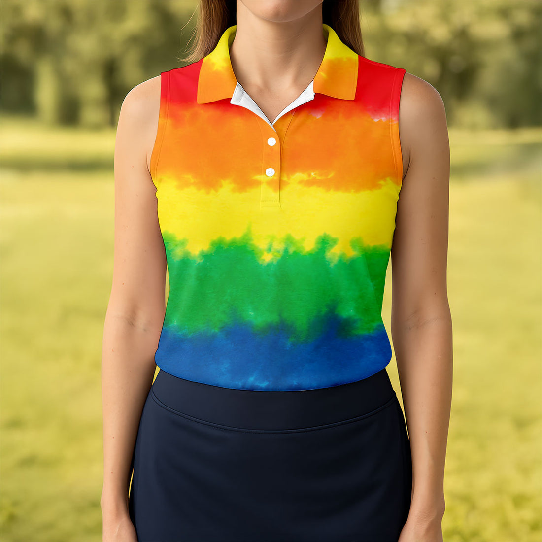 LGBT Rainbow Pride Month Celebrate Tie-Dye Print Ladies Golf Tops, Pride Colors Golf Shirt For Women