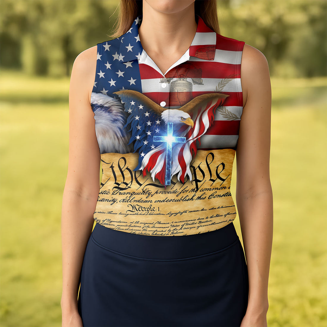 God Bless America 250 Years Of Freedom Faith Cross Patriotic Golf Shirt, 4th Of July Golf Shirt For Women