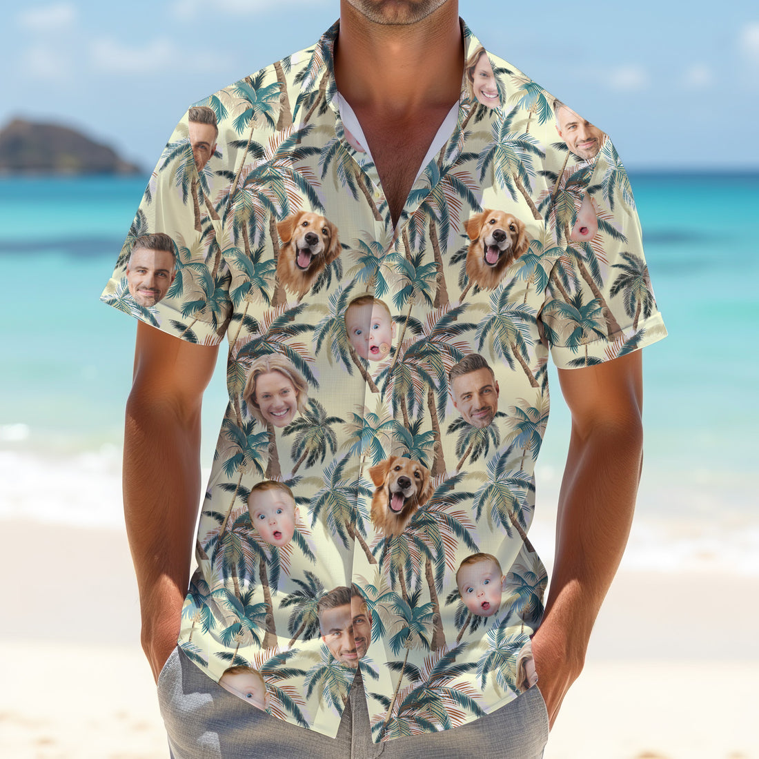 Palm Tree Pattern, Hawaiian Golf Shirts, Custom Face Shirt, Men's Long Seeve Golf Shirts, Golf Gifts For Men