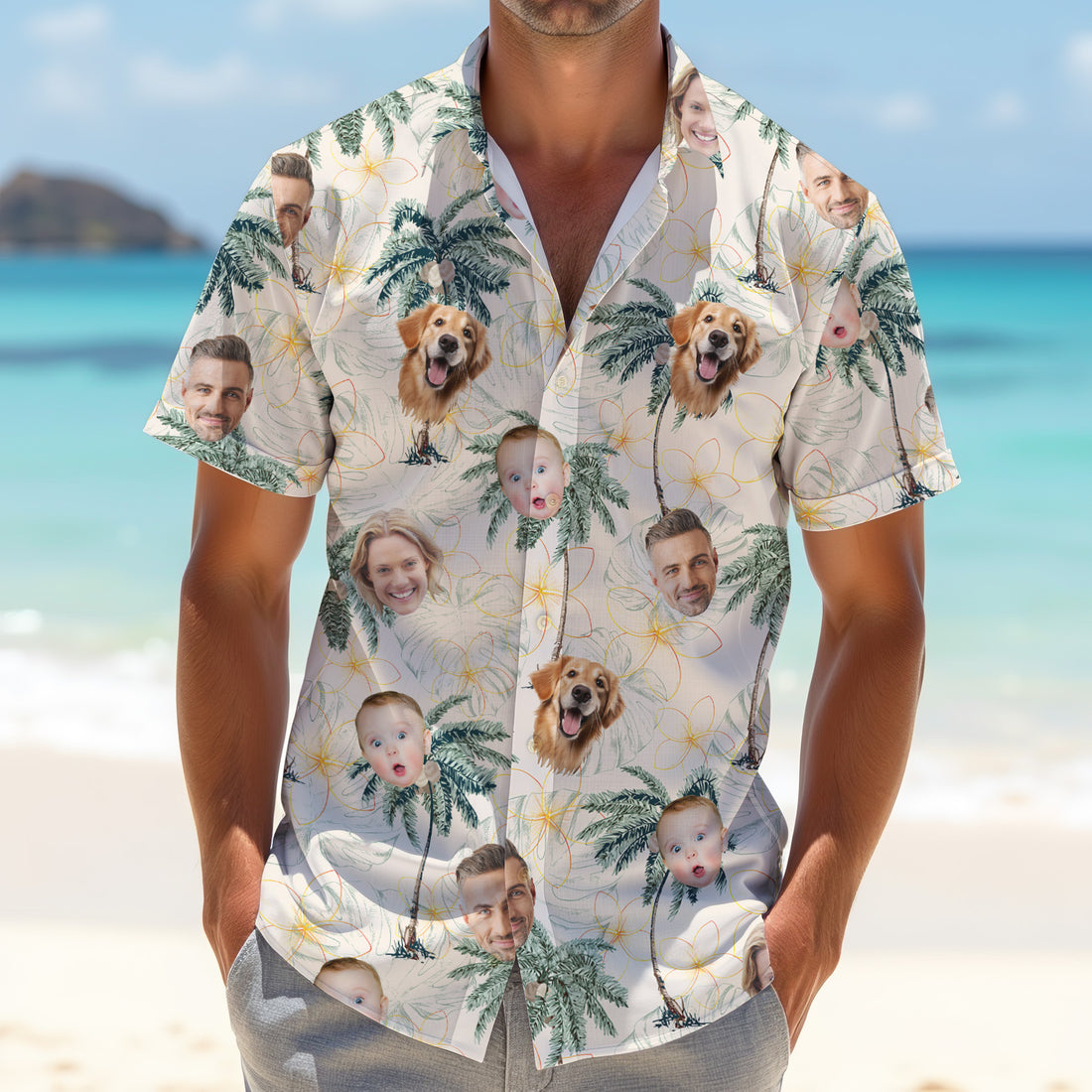 Floral Shirt Men, Men Palm Tree Shirt, Mens Hawaiian Golf Shirts, Custom Face Shirt, Mens Golf Polo Shirts