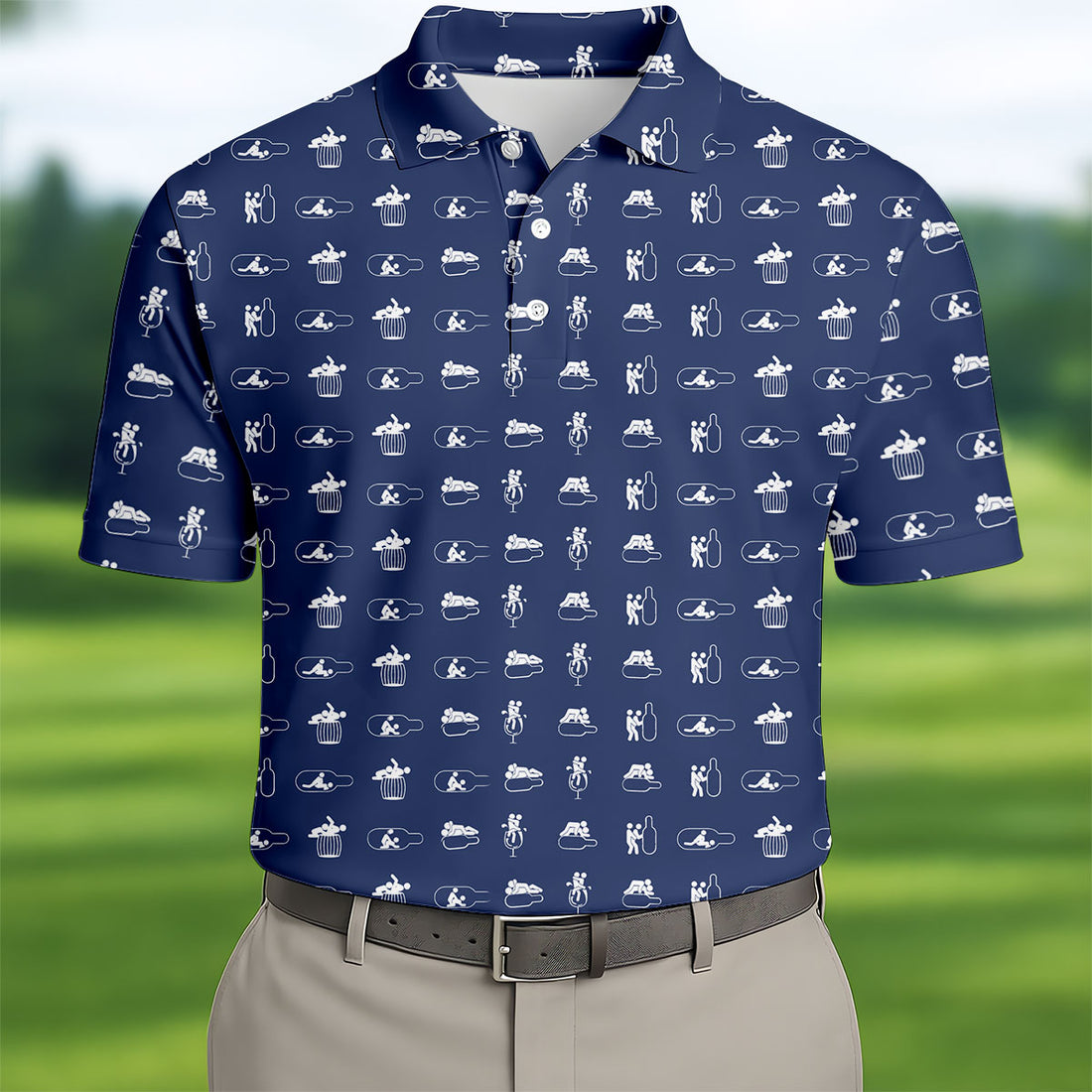 Navy Funny Adult Drinking Pattern Golf Polo Shirt, Men's Golf Shirt, Mens Golf Shirts