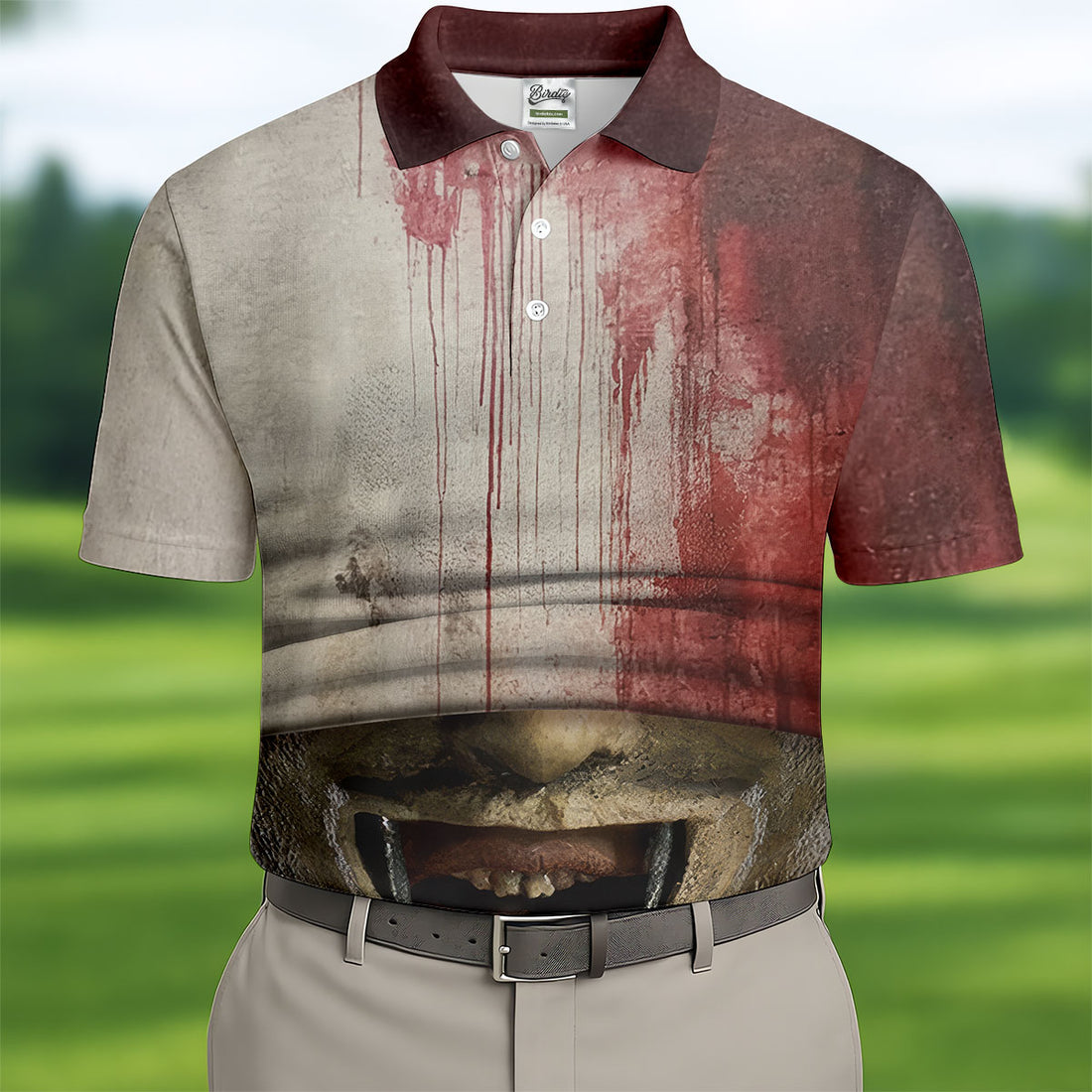 Leather Mask Horror Character Halloween Polo Shirt, Mens Golf Shirts, Printed Golf Shirts