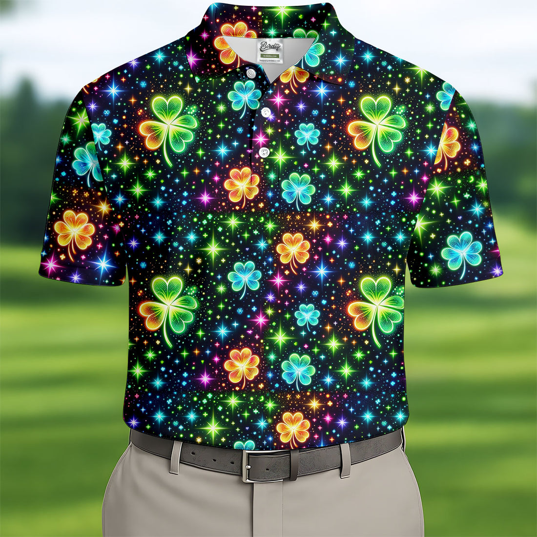 The Star And The Shamrock Rainbow Glitter St Patrick's Golf Shirt, Polo Shirts For Men, Golf Shirts For Men