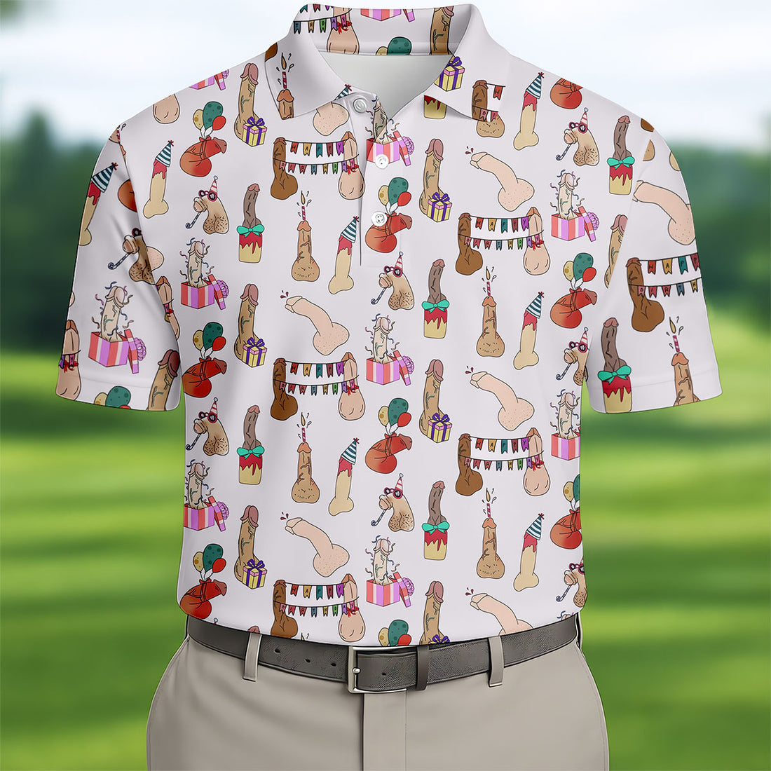 Light Pink Funny Birthday Dick Pattern Golf Polo Shirt, Men's Golf Shirt, Printed Golf Shirts