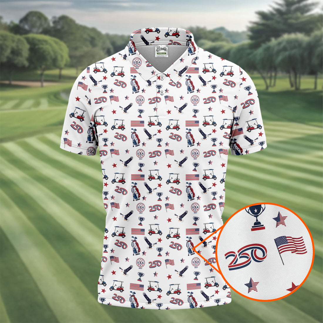 250 Years Golf Pattern Patriotic Golf Shirt, Golf Tops For Men, 4th Of July Golf Shirts For Men