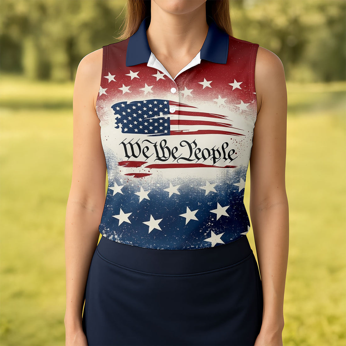 We The People Star And Stripe Distressed Pattern Patriotic Golf Shirt, 250 Years 4th Of July Golf Shirt For Women