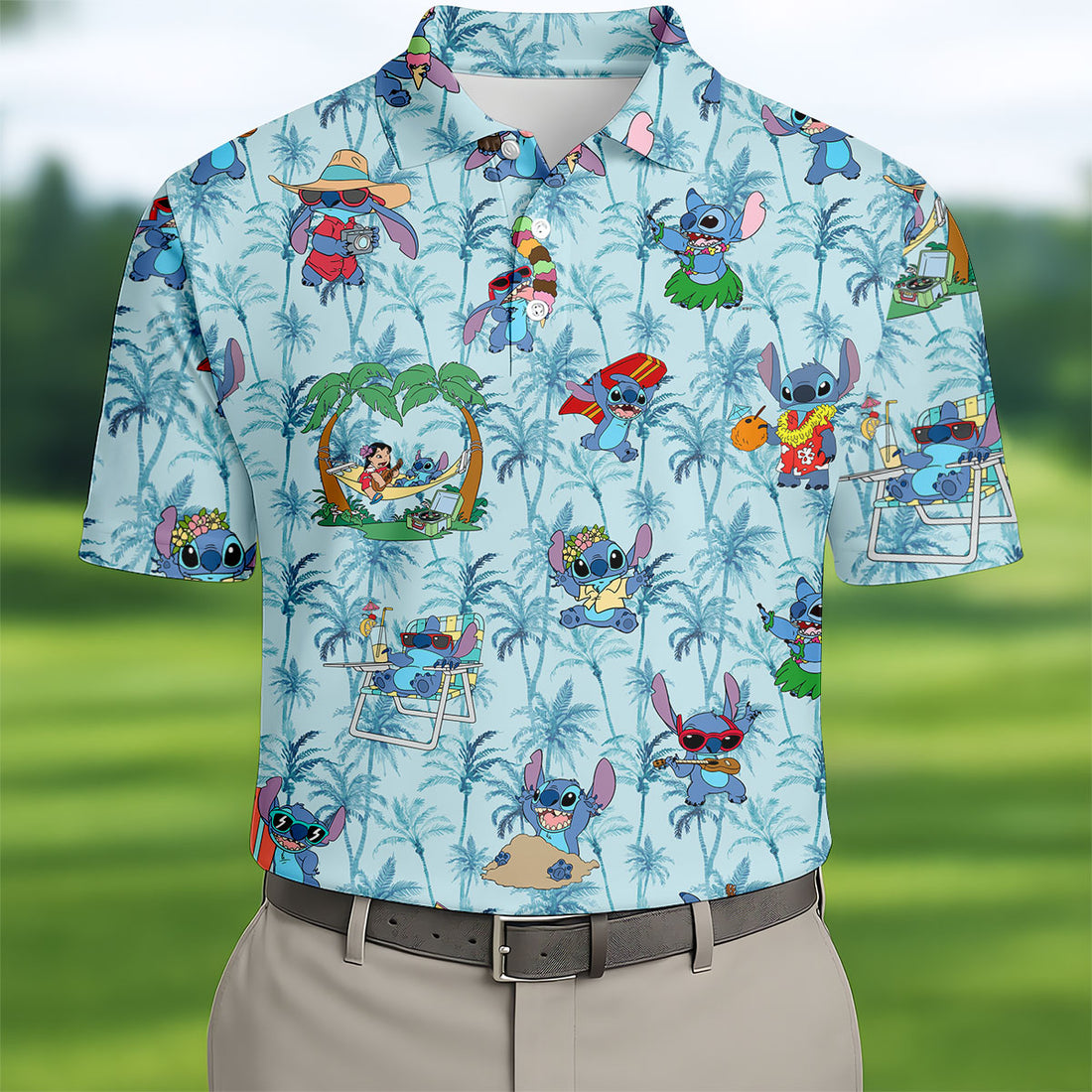 Tropical Stitch Island Vacation Golf Polo Shirt, Hawaiian Golf Shirt, Mens Golf Shirts, Golf Apparel For Men