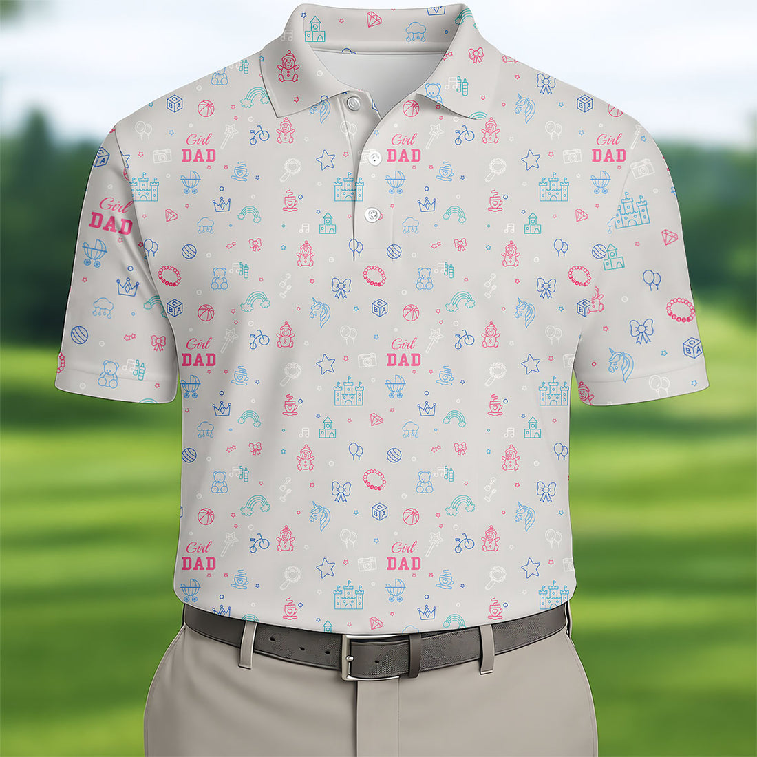 Dad Daughter Doodle Pattern Cute Golf Shirt, Father's Day Golf Shirt, Golf Gift For Dad