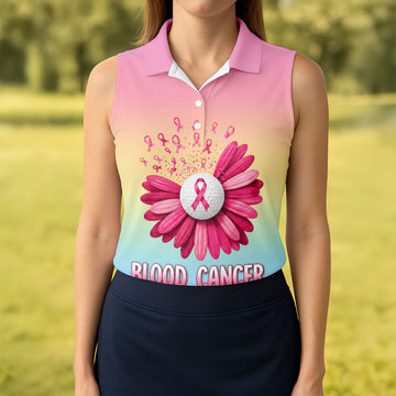 Blood Cancer Awareness Flower Golf Polo Shirt, Women's Golf Tops, Women's Golf Apparel