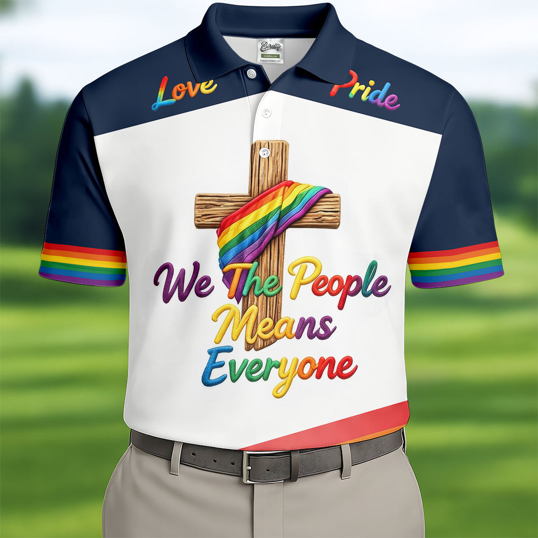 We The People Means Everyone Faith Cross LGBT Support Golf Tops For Men, Golf Shirts For Men