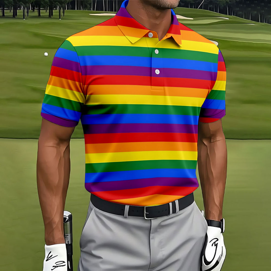 LGBT Rainbow Flag Golf Tops For Men, Pride Month Celebrate Golf Shirts For Men