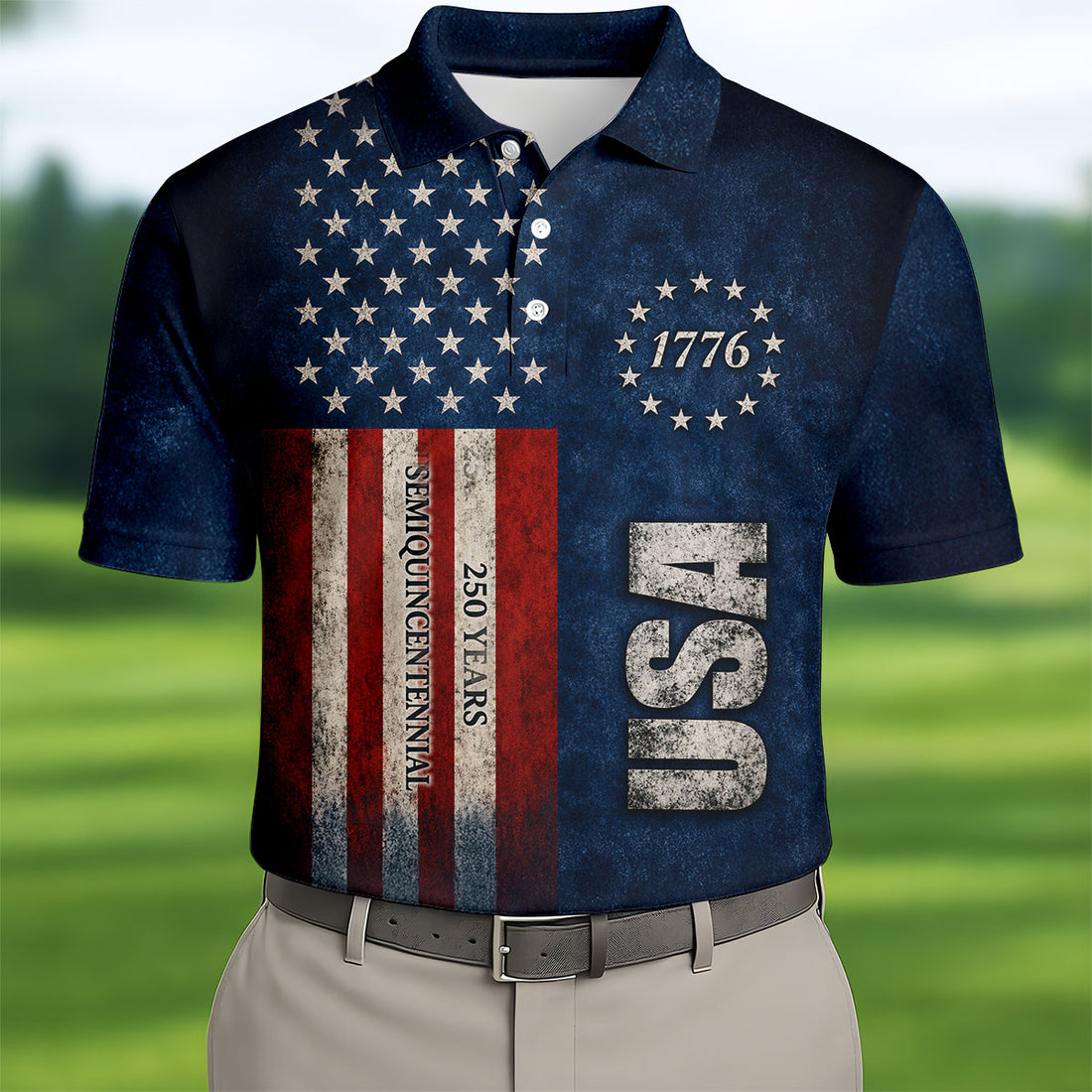 Patriotic American Flag Men's Golf Shirt, 4th Of July Golf Shirt