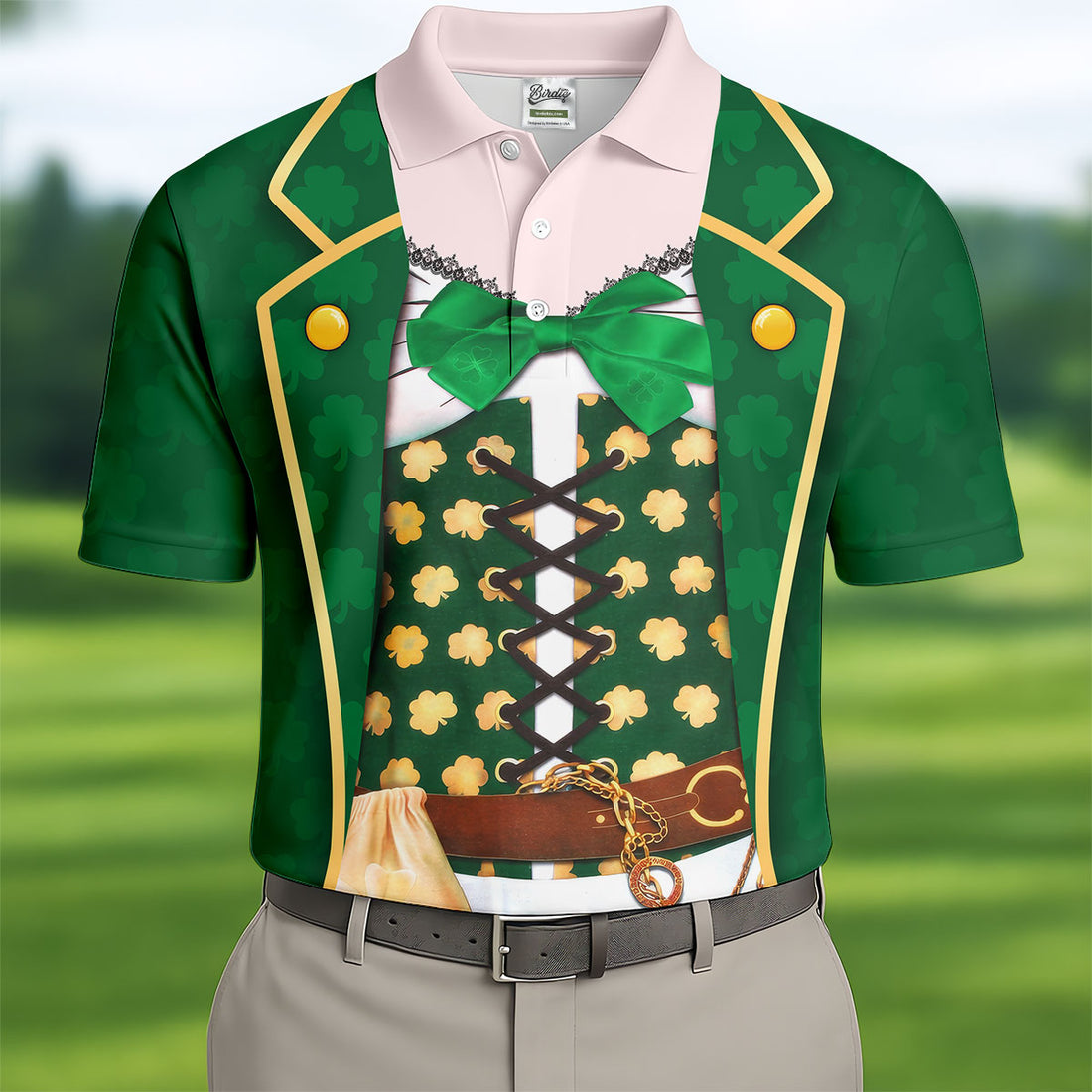 St Patrick's Day Green Leprechaun Costume Print Golf Shirt, Men's Golf Shirt, Golf Gift For Men