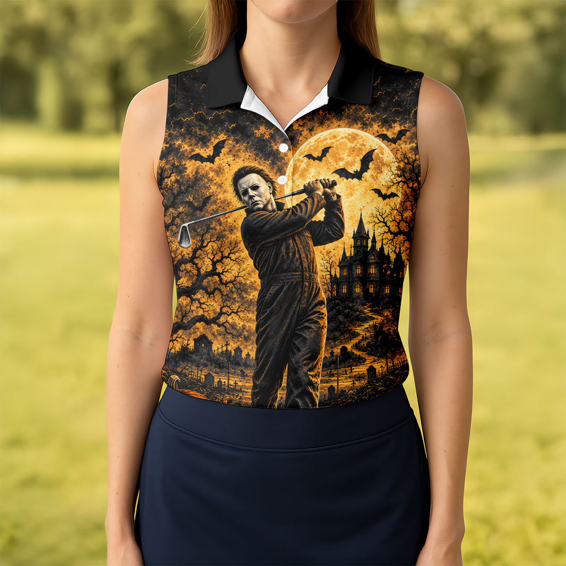 Bogeyman Horror Character Halloween Golf Polo Shirt, Ladies Golf Shirt, Womens Golf Tops
