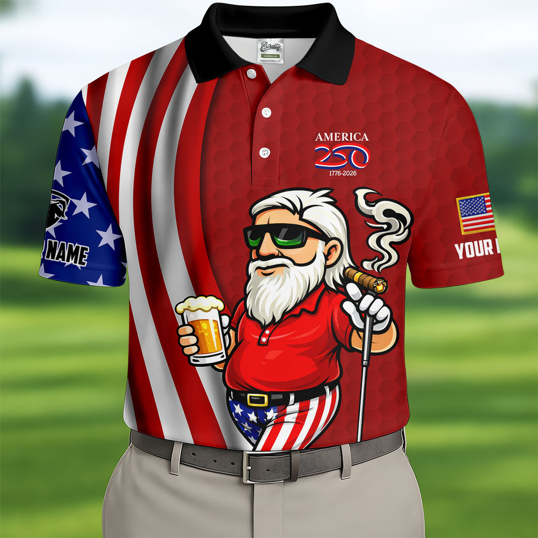 America 250 Patriotic Man 4th Of July Red Golf Shirt, Golf And Beer Golf Shirts For Men