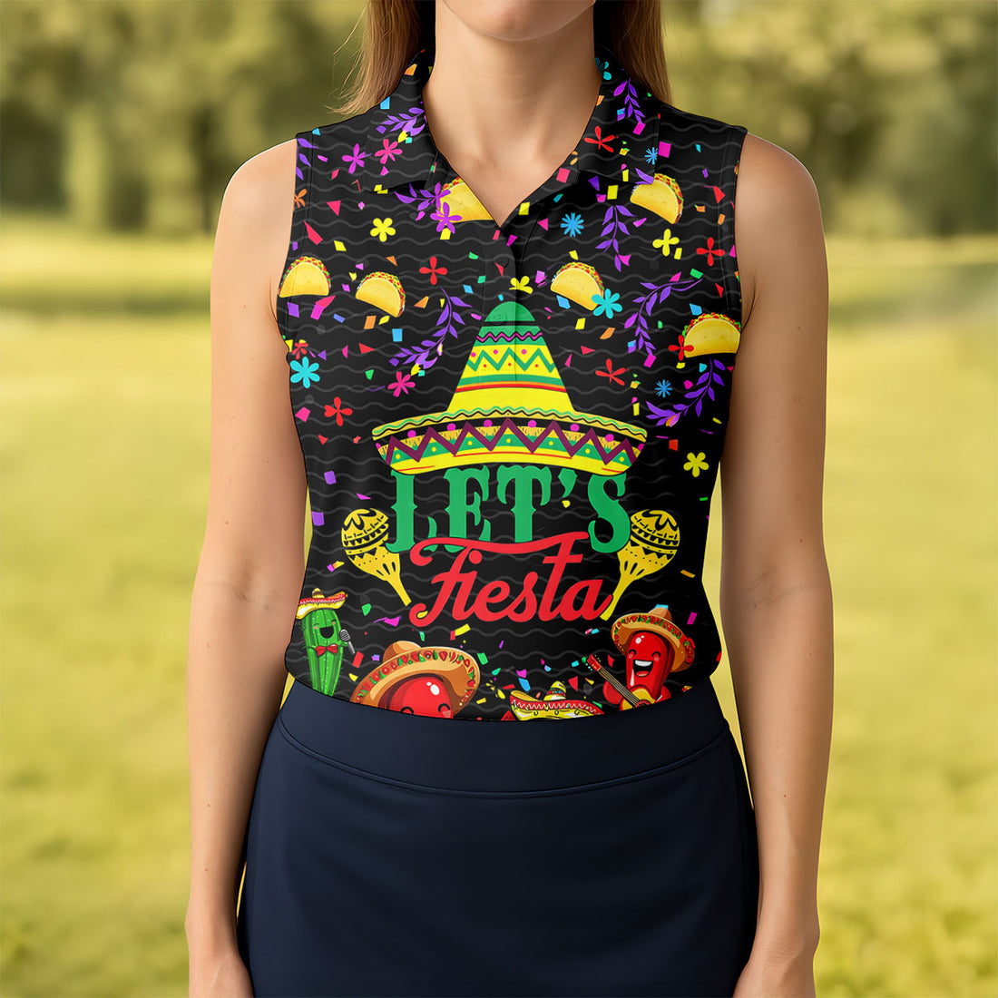 Let's Fiesta Party Ladies Golf Tops, Cinco De Mayo Celebration Golf Shirt For Women