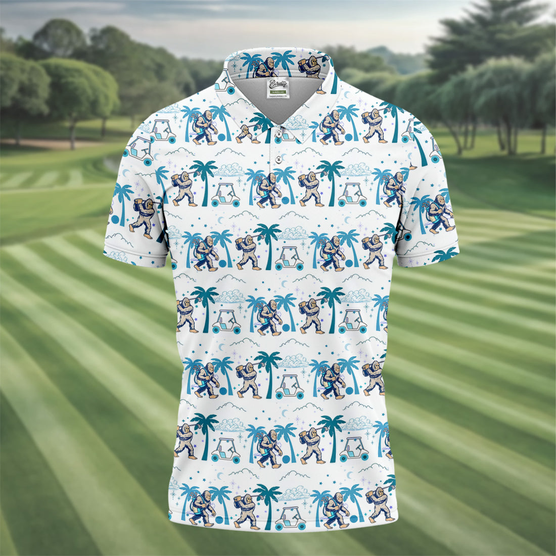 Funny Tropical Golf Cart Bigfoot Golf Shirt, Fun Golf Shirts For Men, Golf Accessories For Men