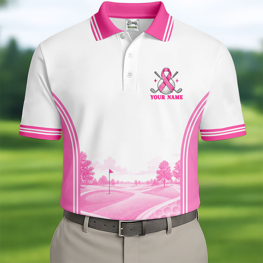 In October We Wear Pink Breast Cancer Polo Shirt, Mens Golf Polo, Golf Shirts For Men