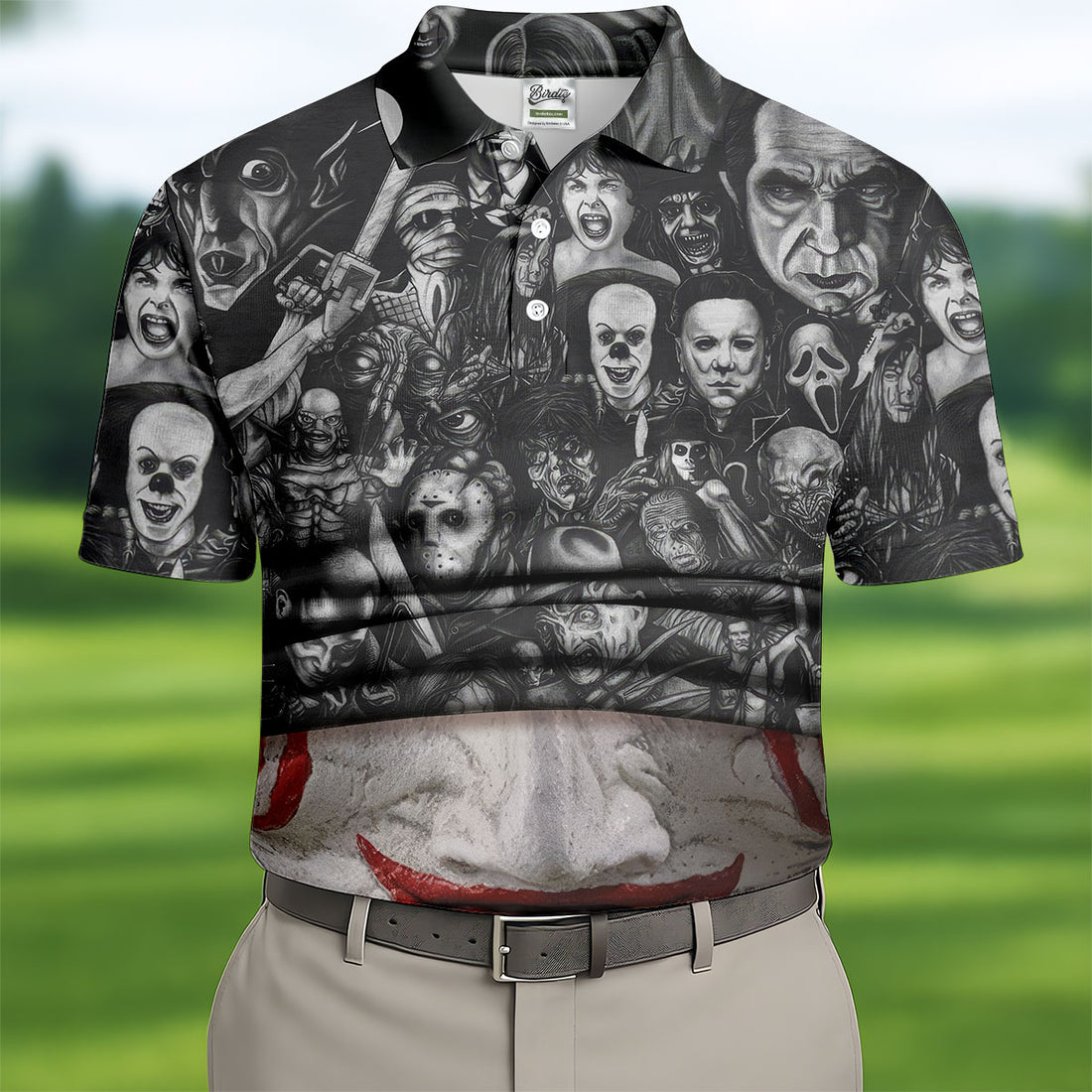 Funny Custom Face Horror Character Halloween Polo Shirt, Men's Golf Shirt, Mens Golf Apparel