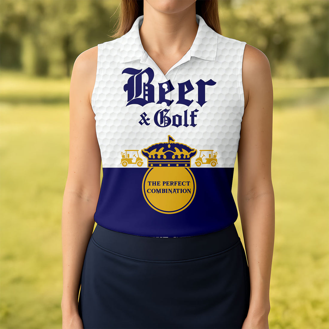 Beer And Golf The Perfect Combination Golf Shirt For Women, Ladies Golf Shirts, Women's Sleeveless Golf Shirts